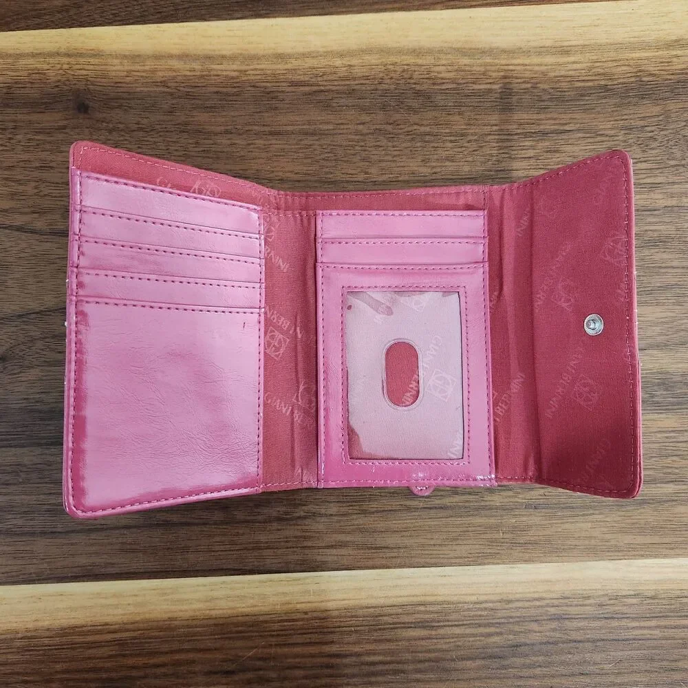 Giani Bernini Womens Pink Leather Trifold Wallet Silver Hardware
